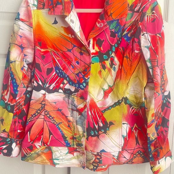 Vintage Chico's  women's butterfly Jacket blazer Size 2 multicolor.  #203 - Picture 3 of 14